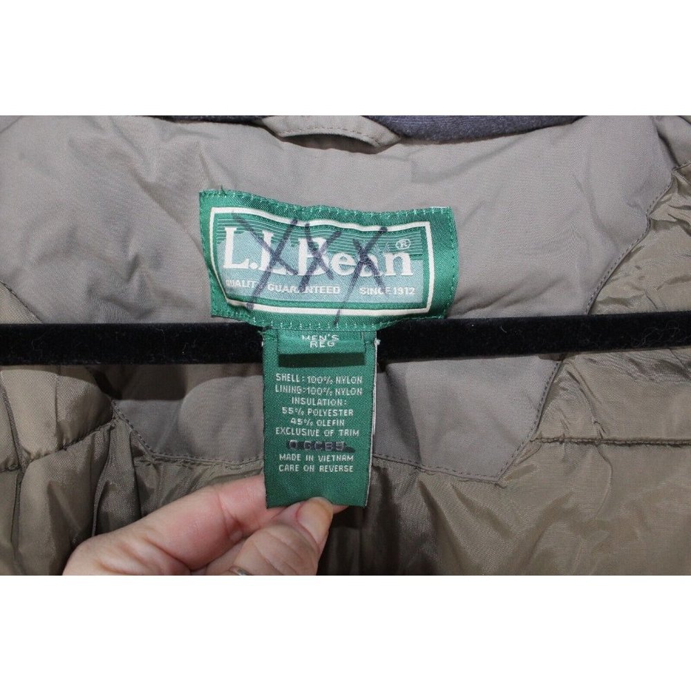 Vintage LL Bean Green Nylon Lined Zip Snaps Insulated Hooded Jacket Size L - Picture 8 of 9